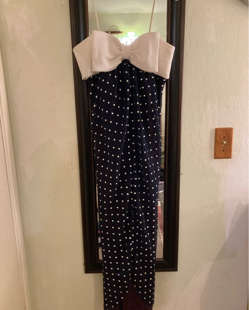Vintage Navy Polkadot Baby Doll Bow Maxi - Image 2
