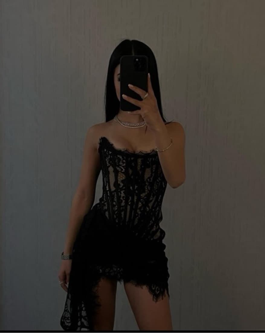 Black Lace Corset Mini Dress XS - Image 4