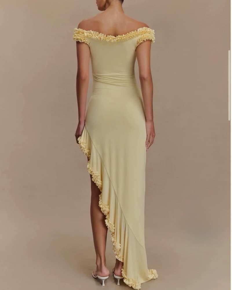 Meshki Yellow Off Shoulder Ruffle Midi  - Image 3