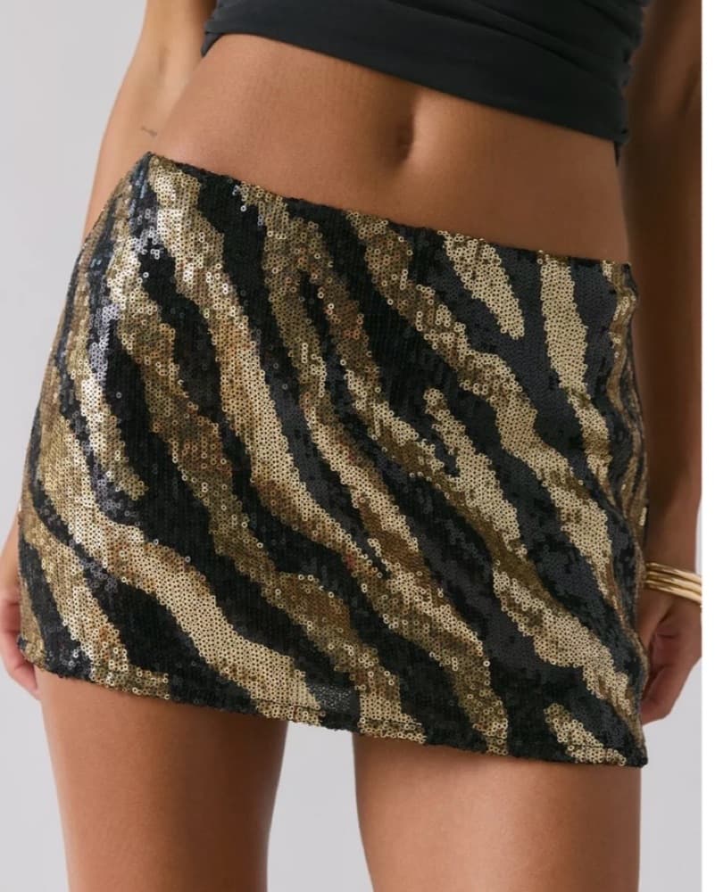 Urban Zebra Print Sequin Mini Skirt  - Image 1