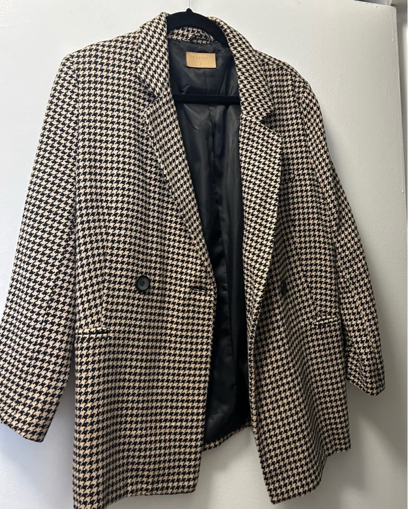 Houndstooth Patterned Crescent Coat - Image 2