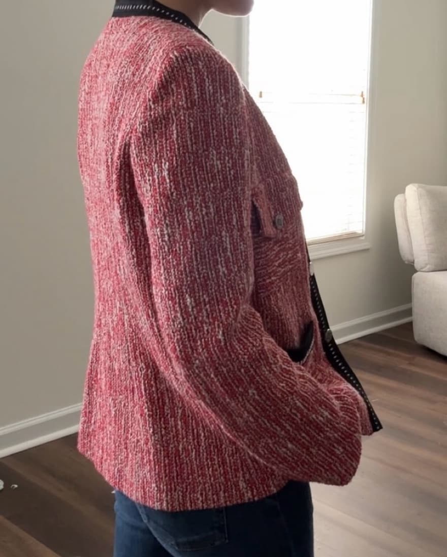 Maje Red & White Tweed Blazer Jacket  - Image 4