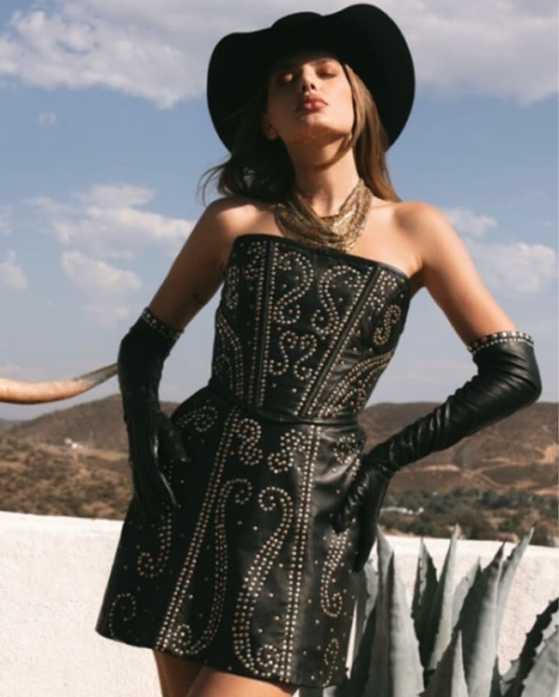 100% Leather Strapless Studded Dress - Image 1