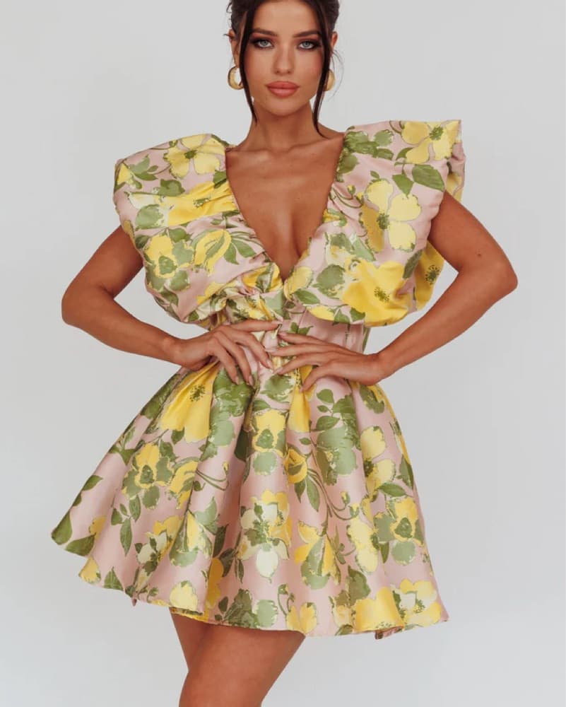 Floral Puff Sleeve Dress - SelfieLeslie - Image 1
