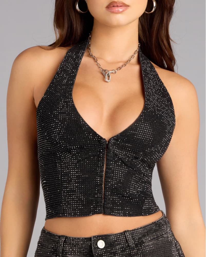 Rhinestone Vest Halter Top - Image 1