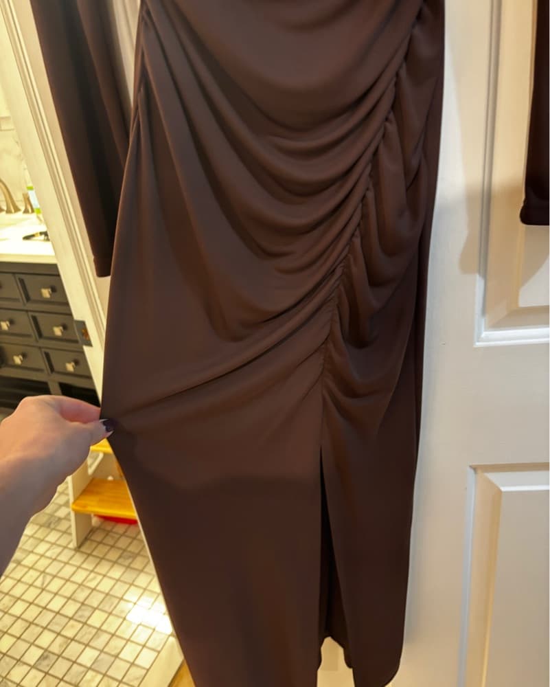 Chocolte Brown Ruched Dress - Image 2