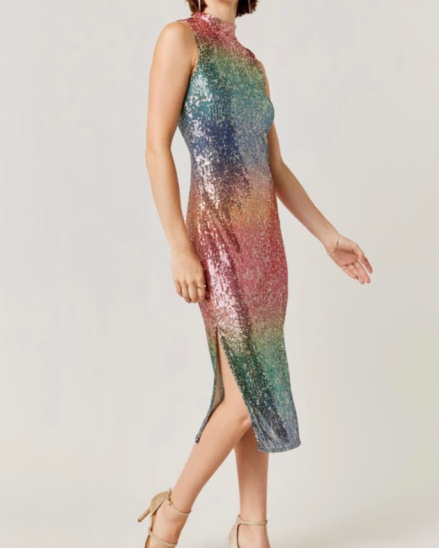Rainbow Sequin Midi Dress - Image 1