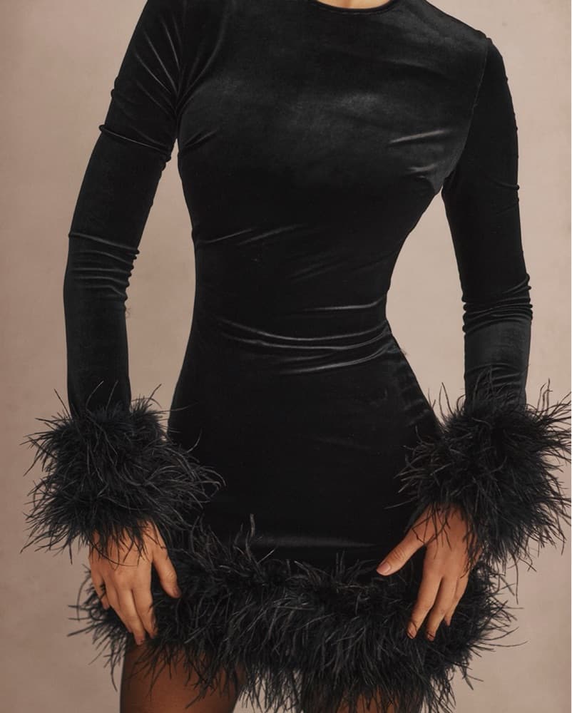 House Of CB Feather Velvet Dress - Image 1