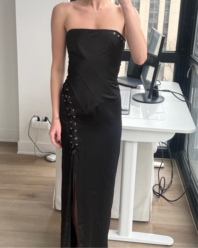 NBD Black lace Up Strapless Gown  - Image 2