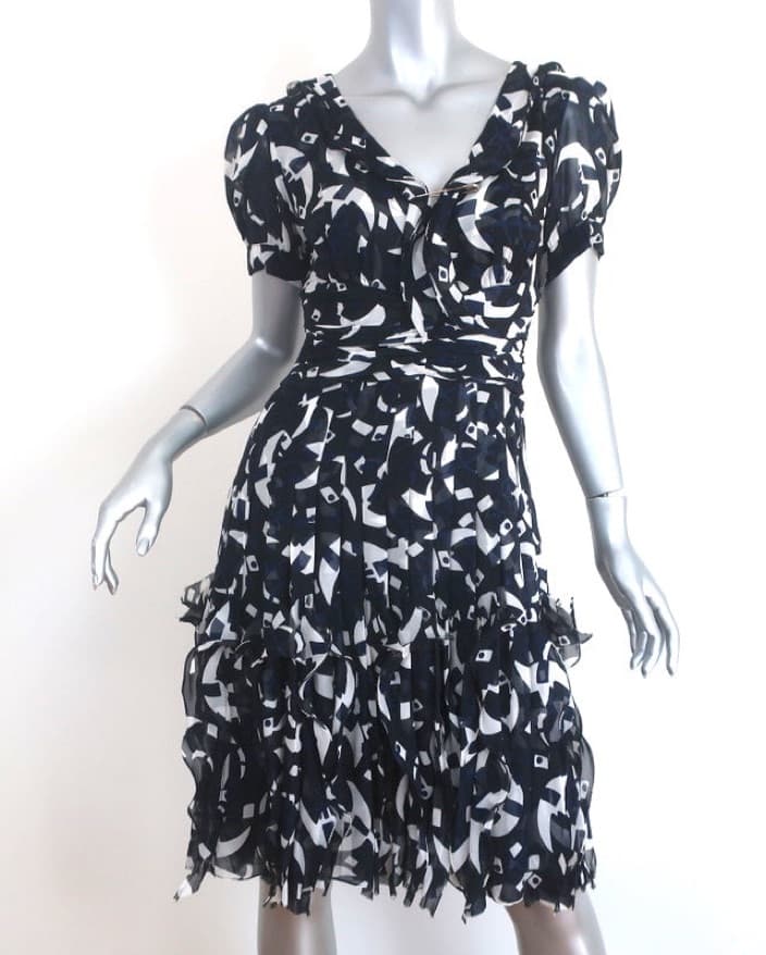 Oscar de la Renta Navy Ruffled Dress - Image 1