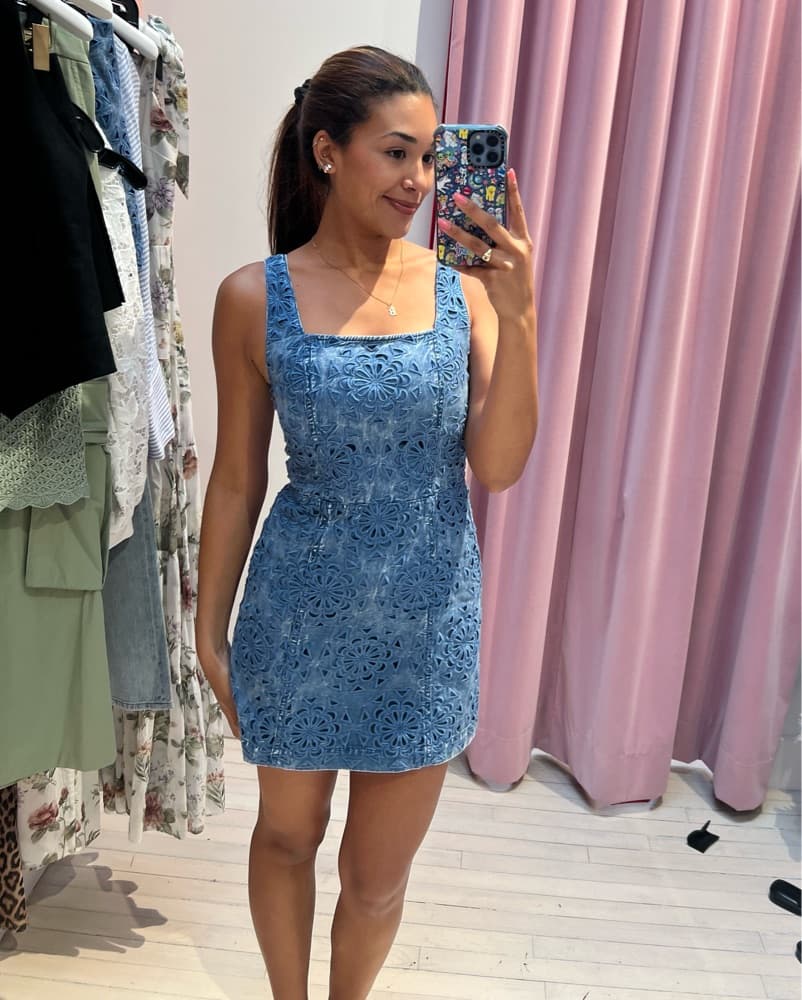 Floral Cutout Denim Dress - Image 2