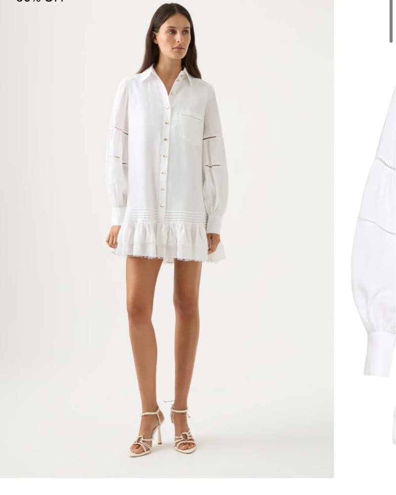 Elegant White Shirt Dress with Puff Sleeves - Image 2