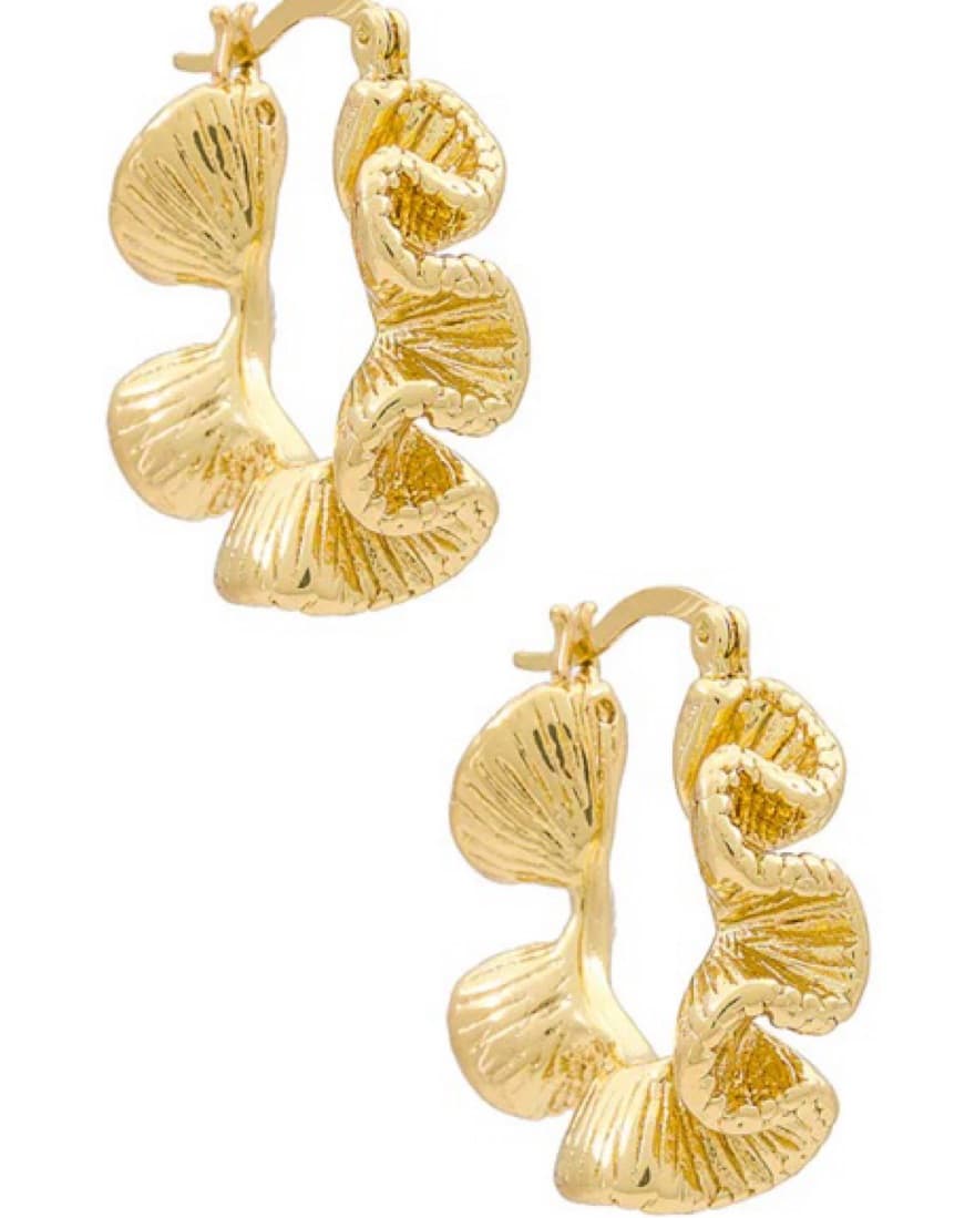 Gold Wave Textured Hoop Earrings - Image 2