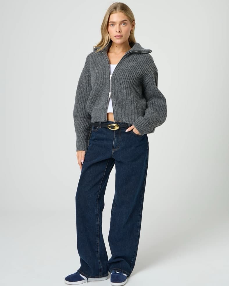 Chunky Rib Zip Up Knit - Image 1