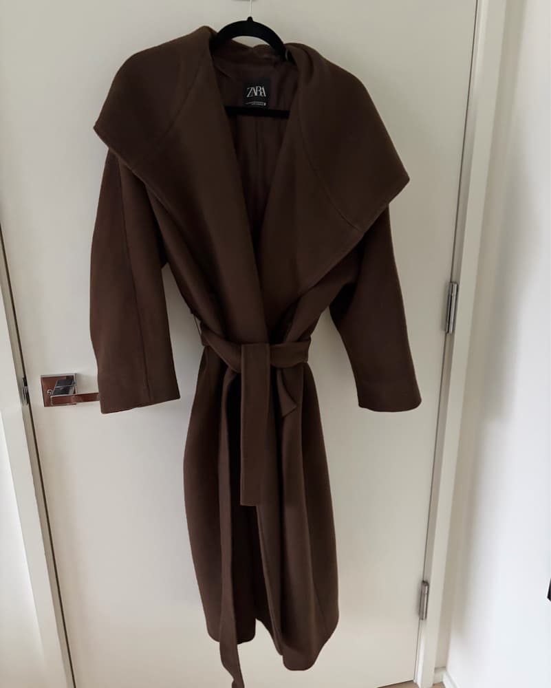 Zara Brown Hooded Wool Coat - Image 3