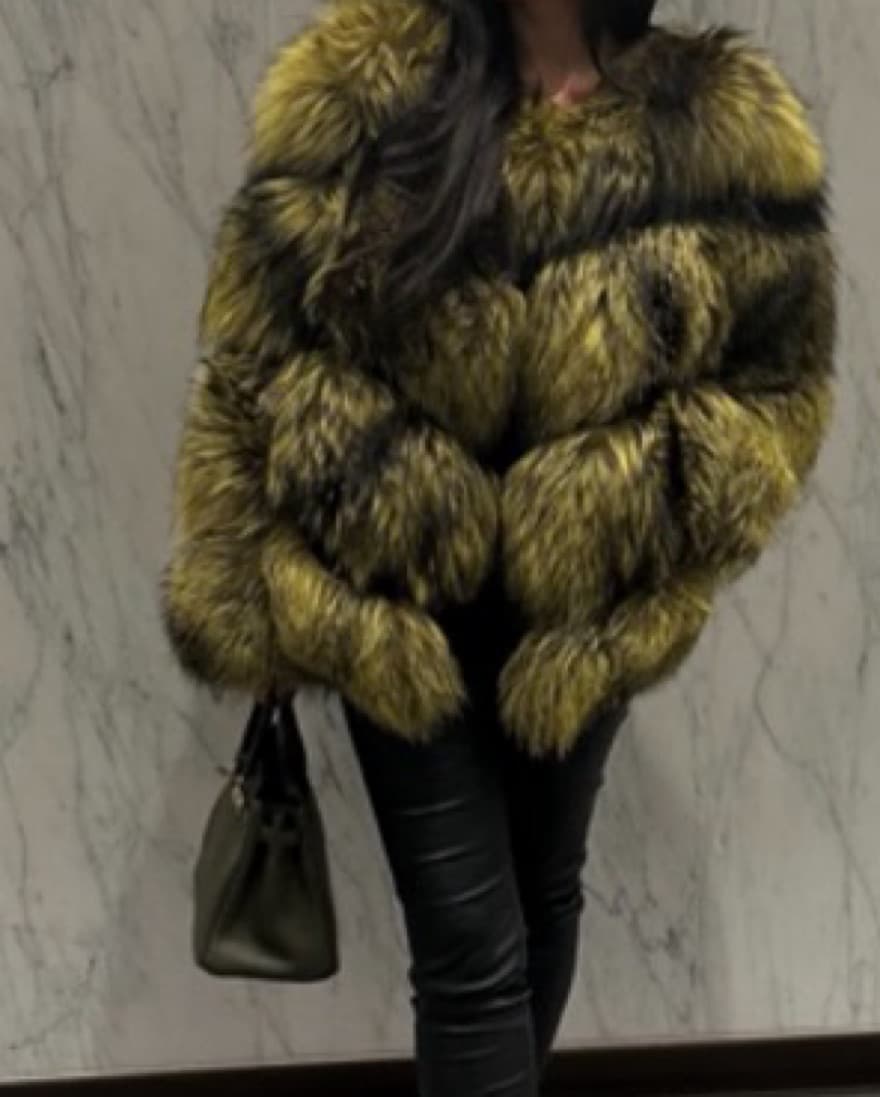 Custom Green-Silver Real Fox Fur Coat - Image 2