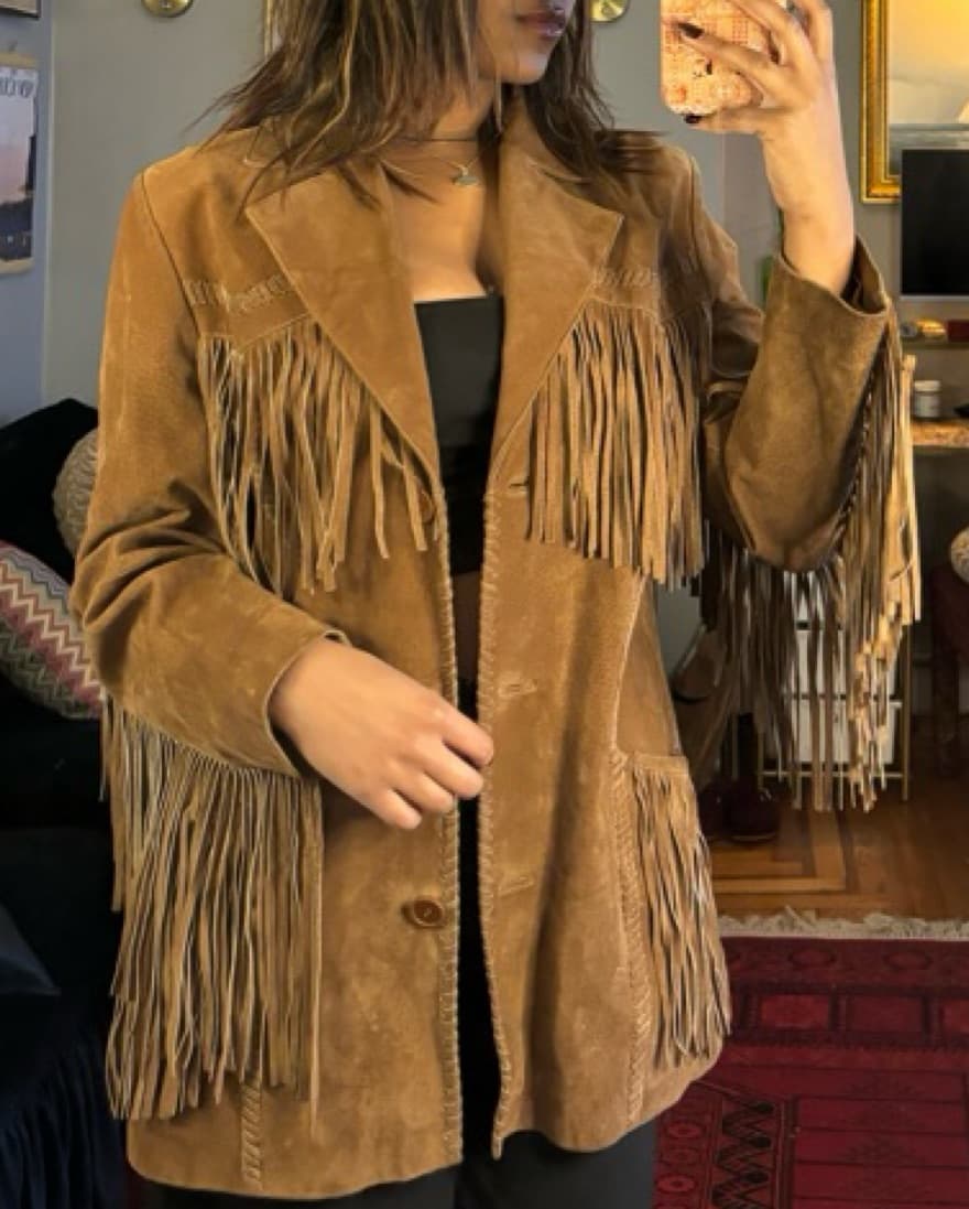 Fringe Real Suede Coat in Camel - Image 3