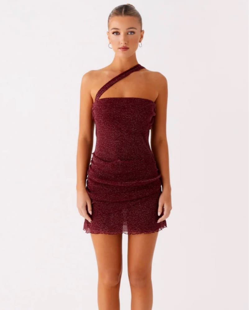 Dark Red Sparkle Mini Dress - Image 2