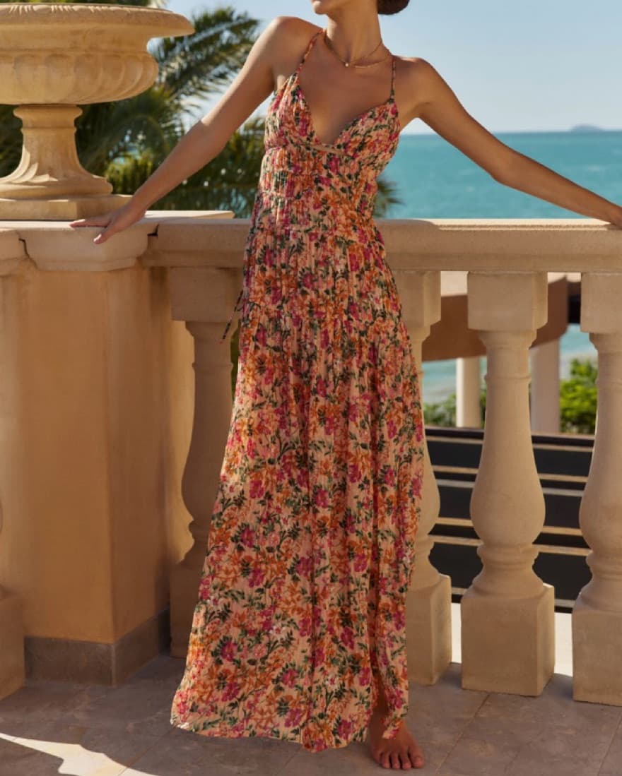 ASTR Plunge Neck Pleated Open Back Dress - Image 4