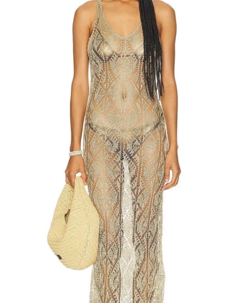 Ganni Metallic Gold Maxi Dress - Image 6