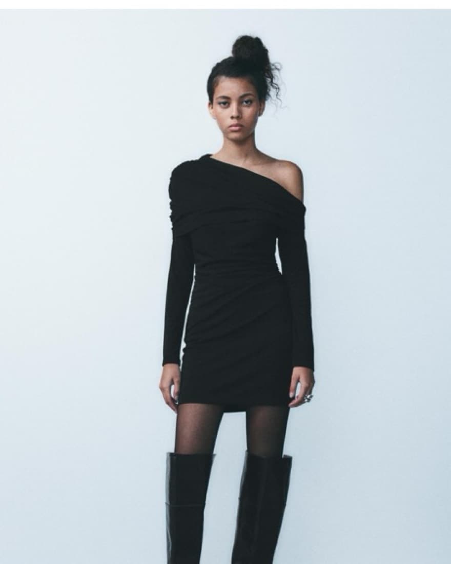 Black asymmetric mini dress - Image 1