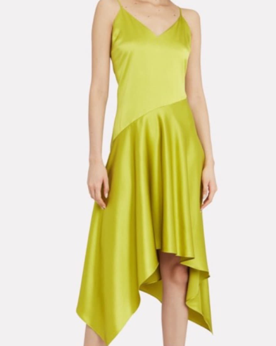 Chartreuse Satin Handkerchief Midi Dress - Image 3