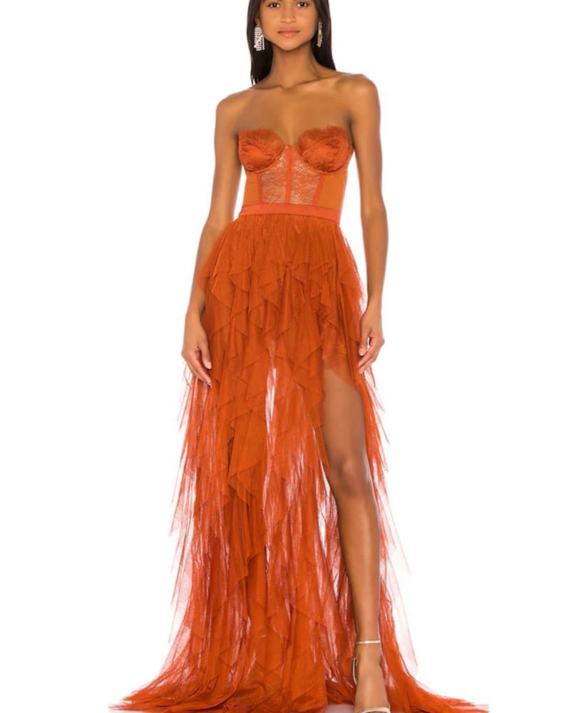 Vibrant Orange Embellished Gown - Image 1