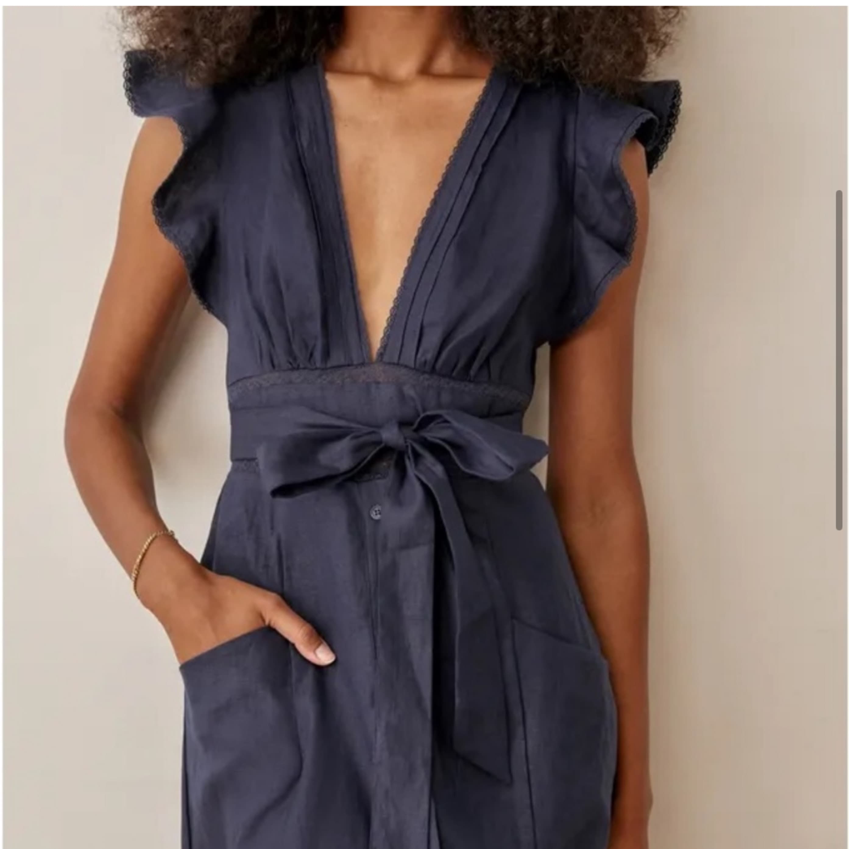 Reformation Lili Navy Linen Midi Dress - Image 3