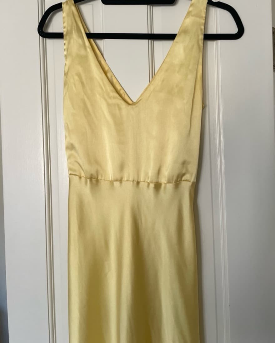 Vintage Yellow Silk Dress - Image 4