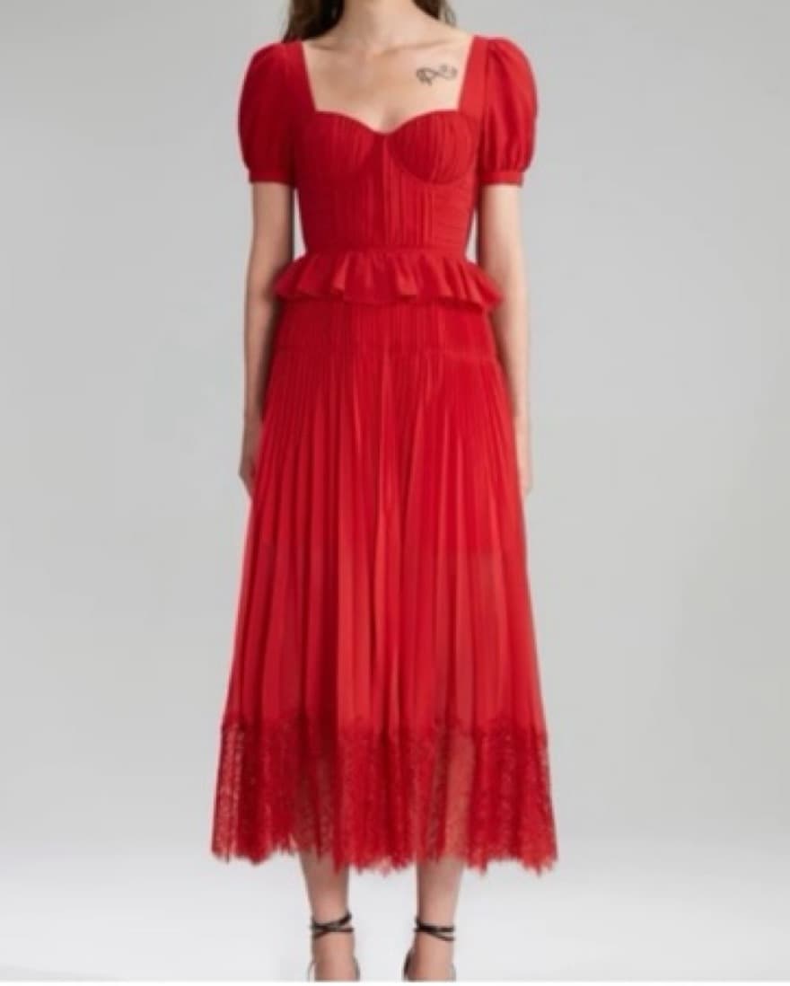 SELF PORTRAIT Red corset dress with lace - Image 1