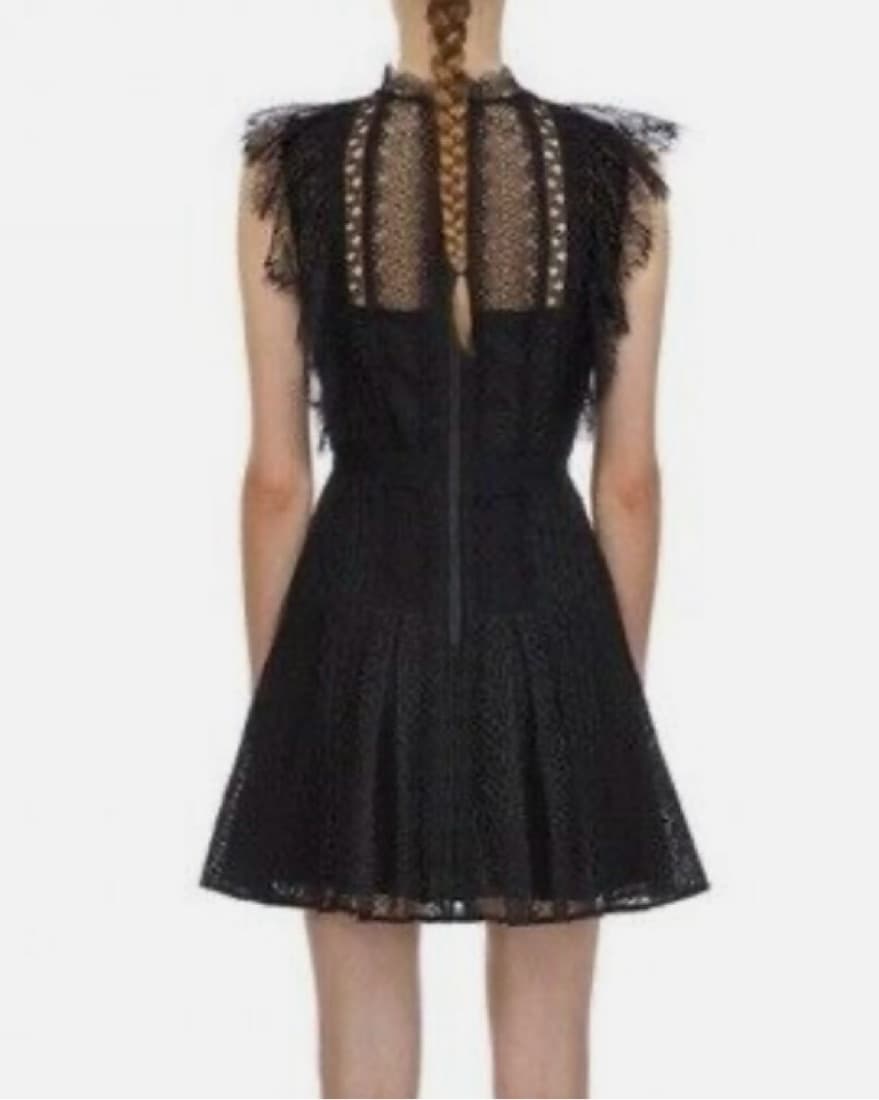Self Portrait Black Lace Mini Dress - Image 4