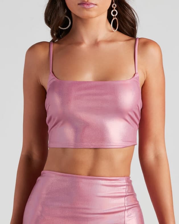 Pink Holographic Skirt & Crop Top Set - Image 4