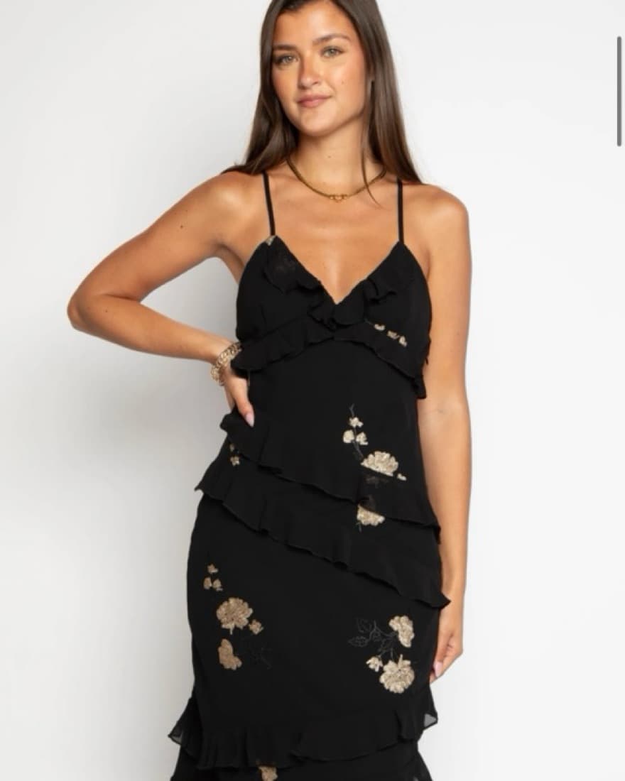 Elegant Black Floral Ruffle Dress - Image 3
