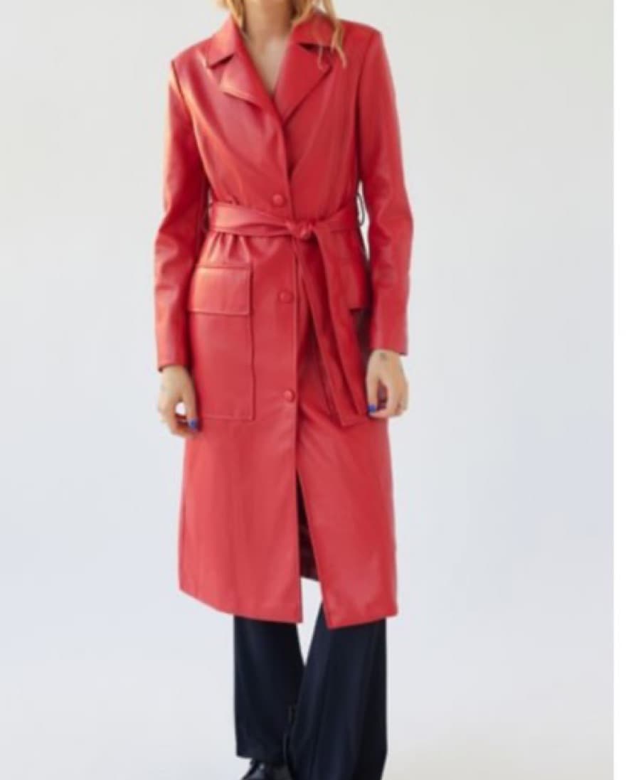 Red Leather Trench Coat - Image 4