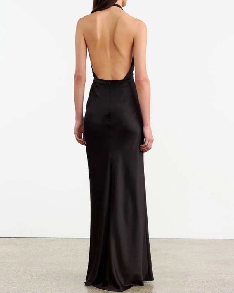 Nili Lotan Elegant Black Halter Gown - Image 3