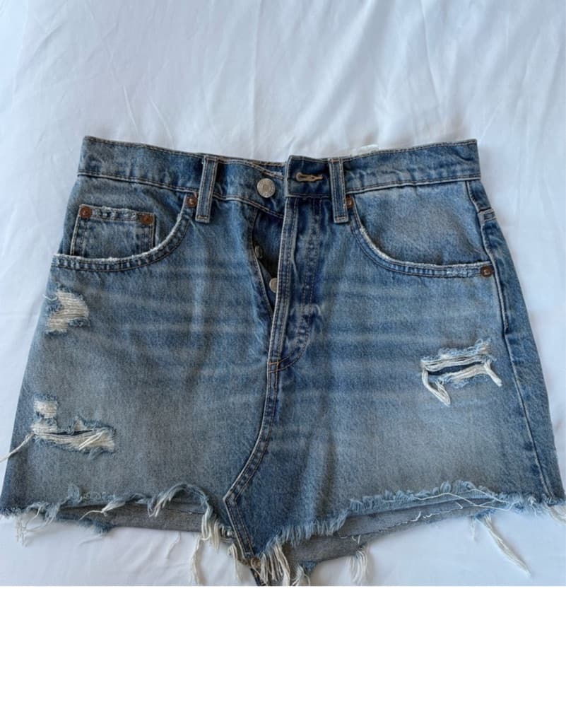 Zara Distressed Denim Skirt - Image 1