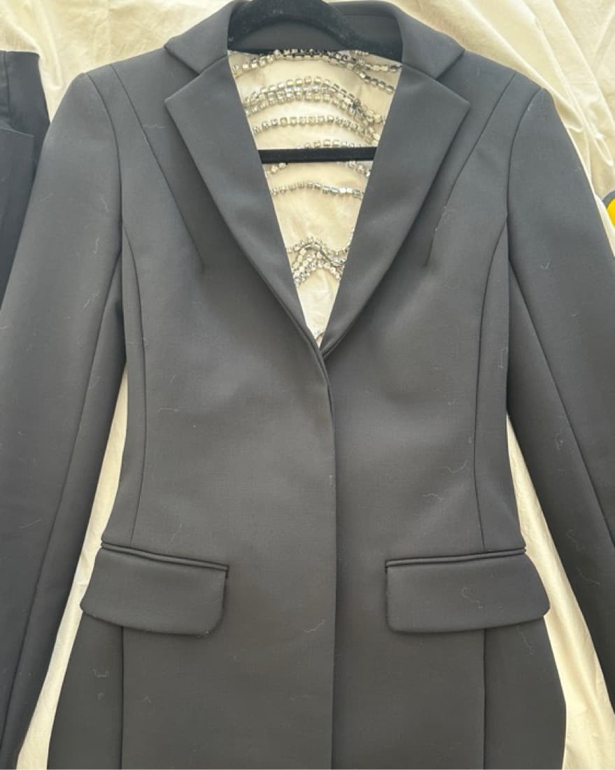 AREA Backless Crystal Trim Blazer Dress - Image 2