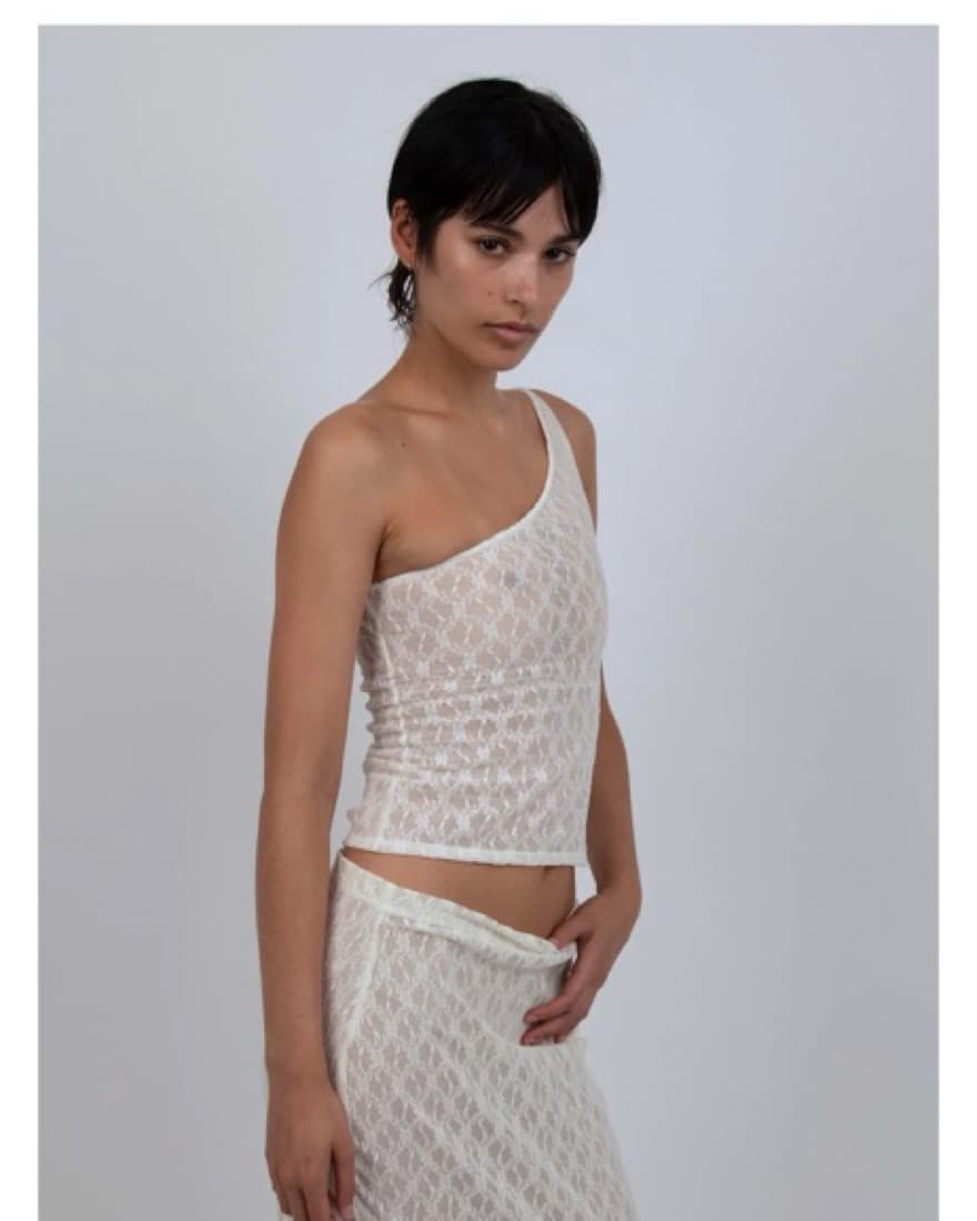 BUCI ONE SHOULDER TOP IN WHITE LACE - Image 2