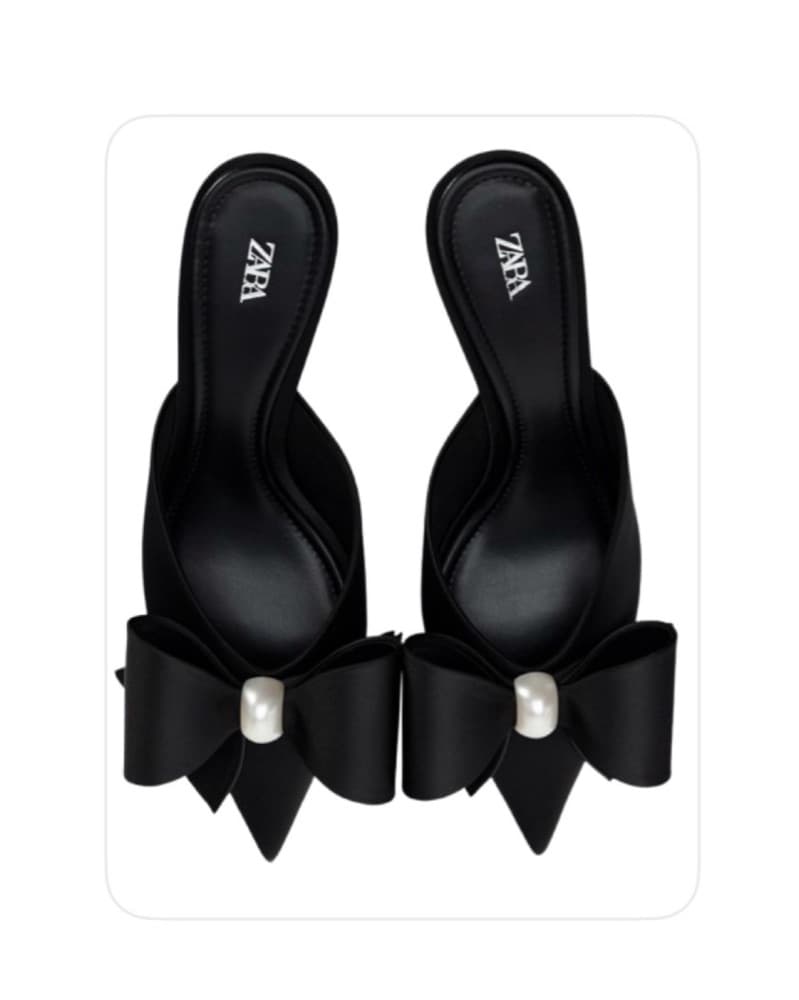 Zara Pearl Black Satin Mules 9 - Image 2