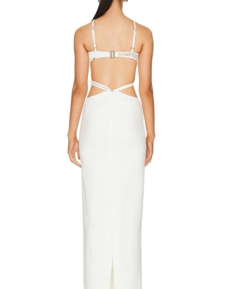 White Cutout Beaded Gown - Image 2
