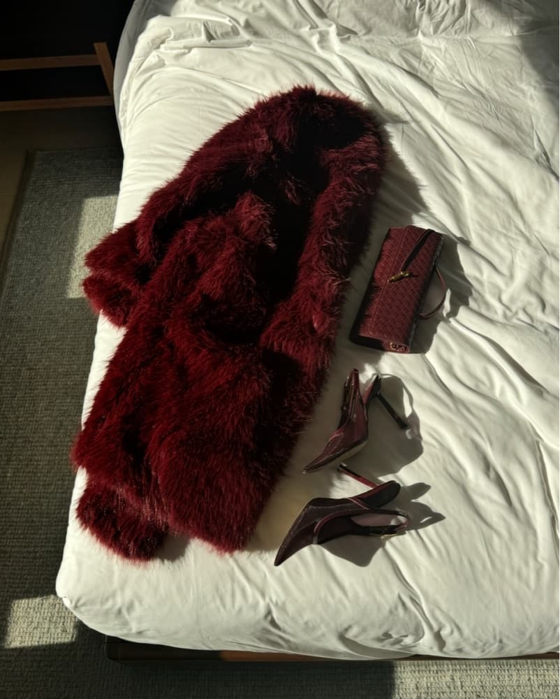 Burgundy Fur Coat - Image 3