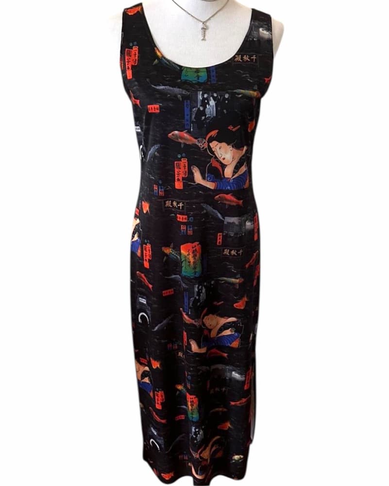 Vintage Geisha Koi Black Maxi Dress - Image 1