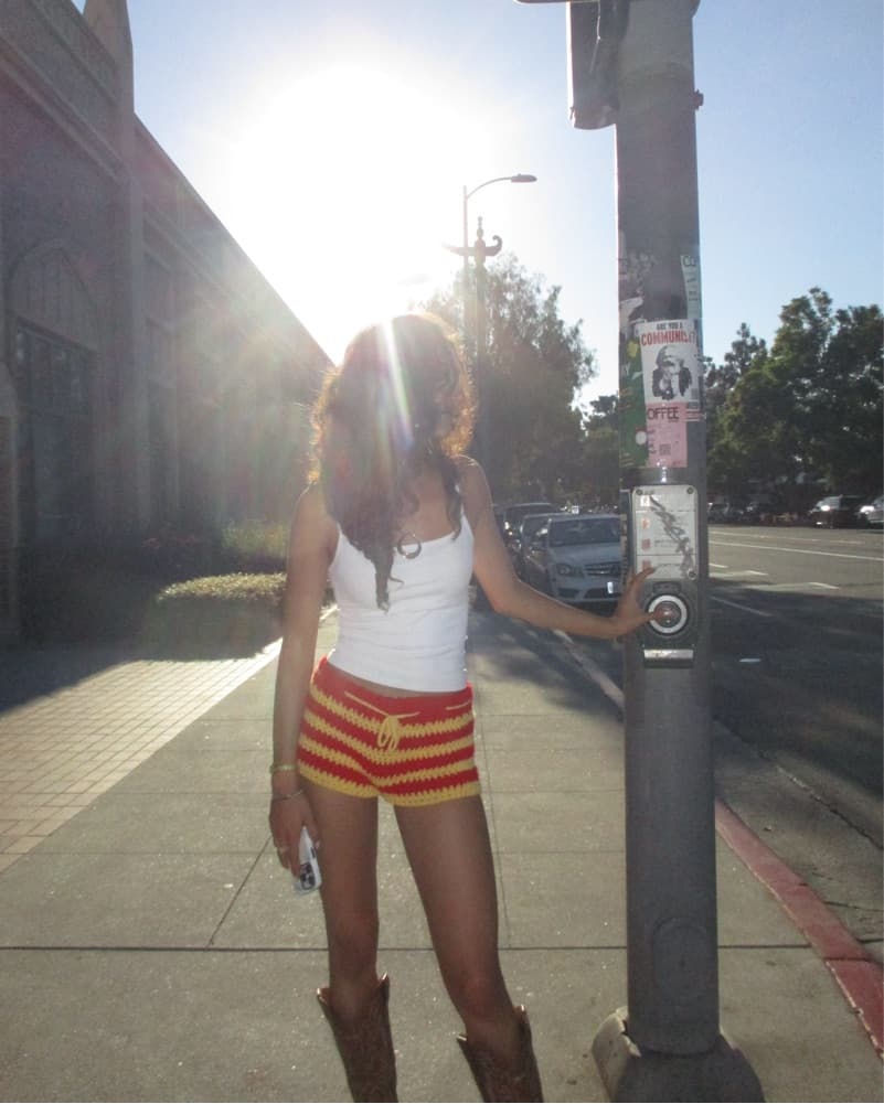 Red and yellow crochet striped Shorts - Image 1