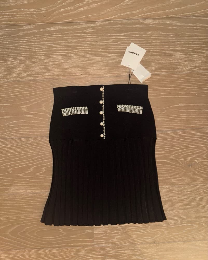 Sandro Black Beaded Knit Pleated Skirt  - Image 6