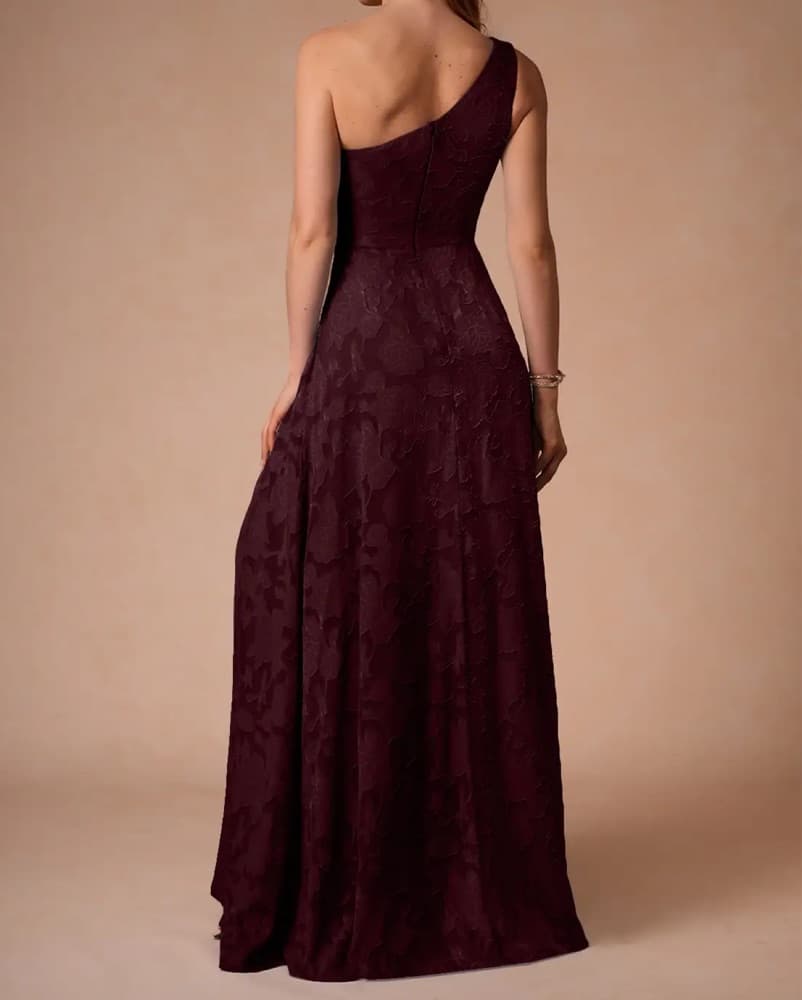 Burgundy One-Shoulder Gown - Image 2