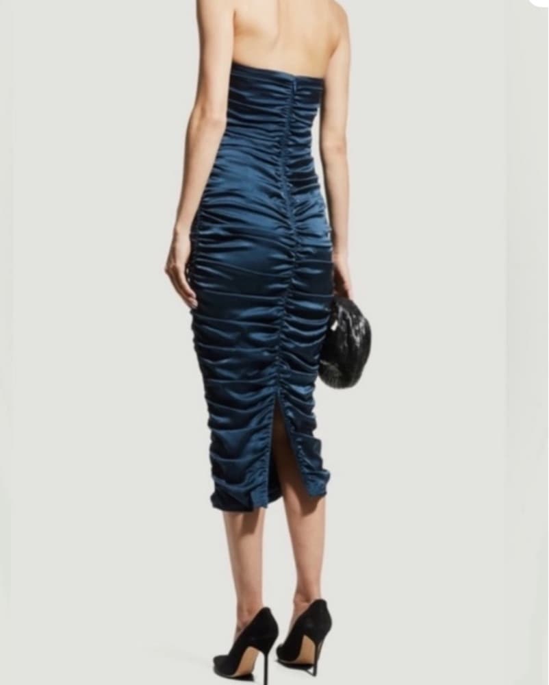 Veronica Beard "Kupa" Navy Ruched Midi  - Image 3