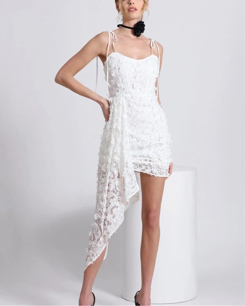 Lace Waterfall Hem Mini Dress - Image 3