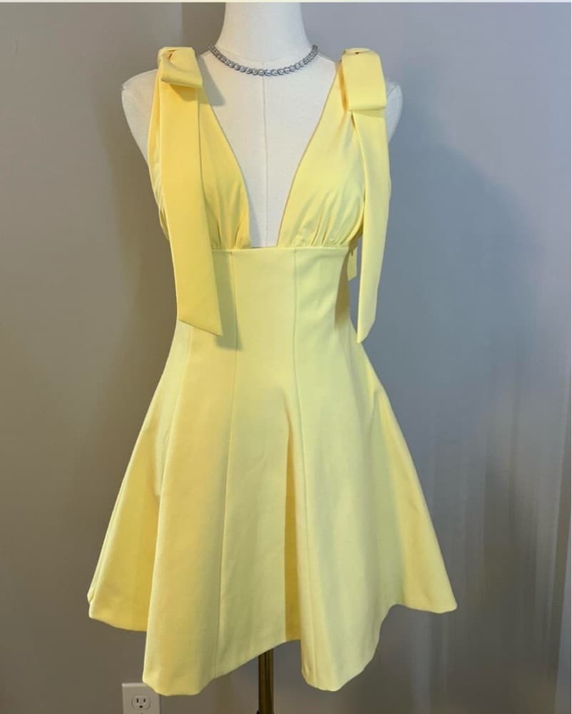 Zara Yellow Bow Short Dress - Image 4