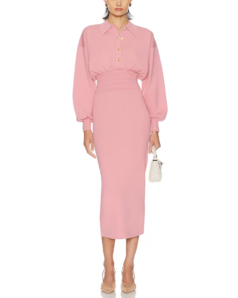 Elegant Blush Pink Midi Dress - Image 1