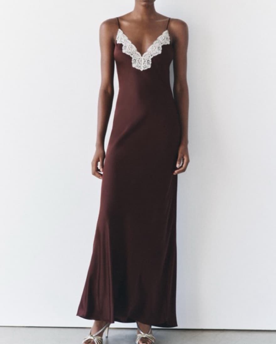Burgundy Lace Slip Dress Zw Collection  - Image 1